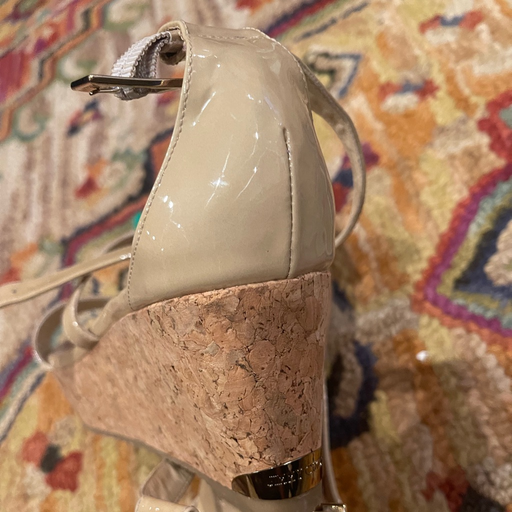 Jimmy Choo Portia 70 Patent-Leather Wedge Sandals New Without Box